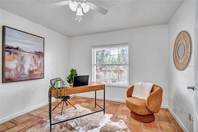 home office with ceiling fan