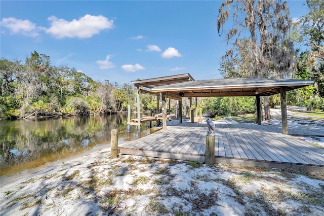 dock area with a water view