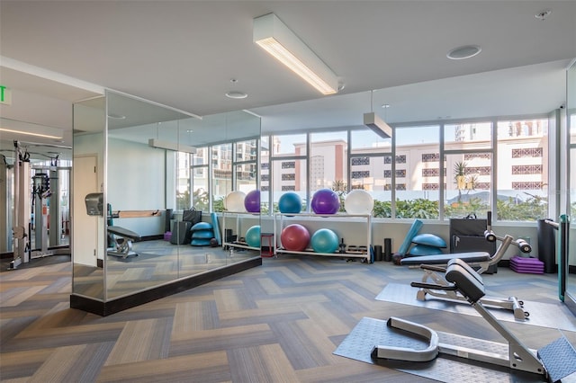 workout area featuring carpet floors