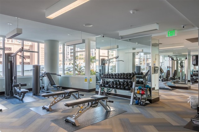 workout area featuring carpet floors