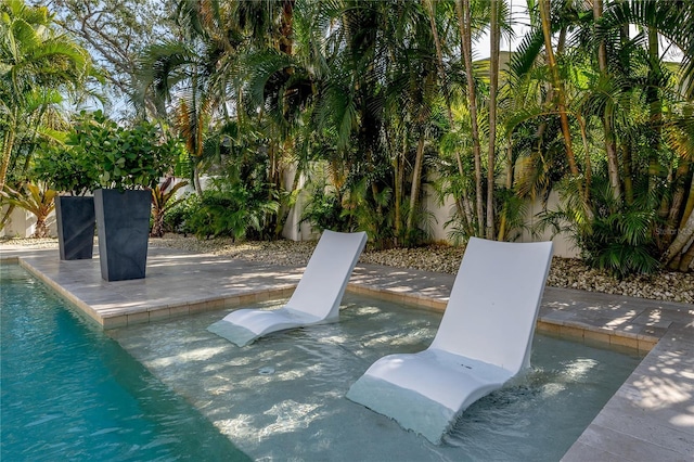 view of swimming pool featuring a patio area