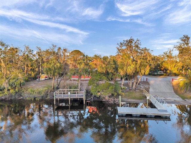 view of dock with a water view