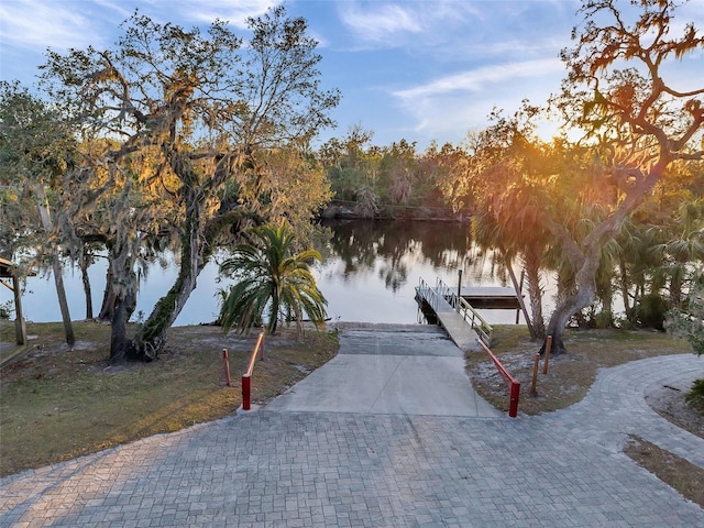 view of dock featuring a water view