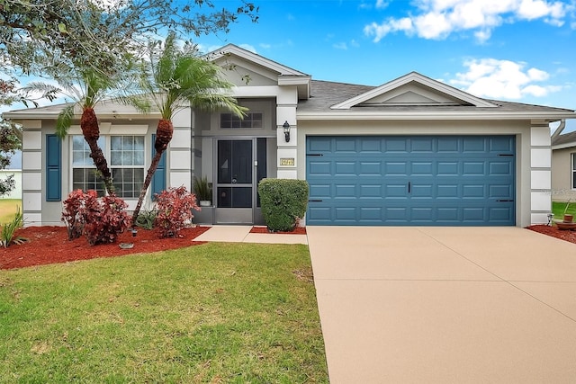 5720 107th Ter E, Parrish, FL 34219 - single story home with driveway, a front yard, an attached garage, and stucco siding