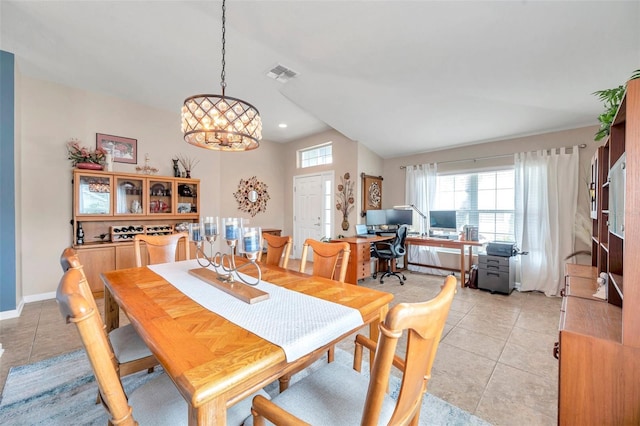 5720 107th Ter E, Parrish, FL 34219 - dining area with light tile patterned floors, an office area, a chandelier, and recessed lighting