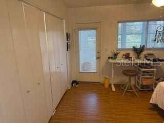 doorway to outside featuring hardwood / wood-style flooring