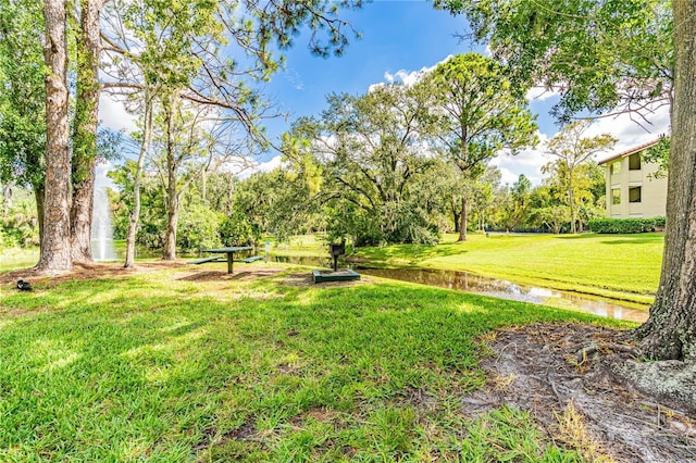 view of yard featuring a water view