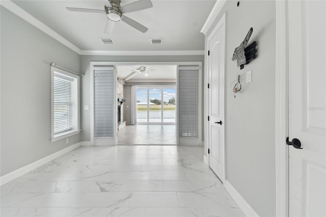 corridor featuring ornamental molding