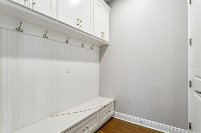 mudroom featuring dark wood-type flooring