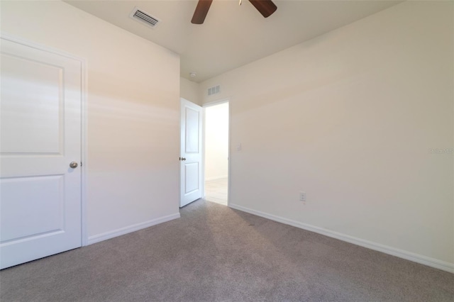 unfurnished bedroom with carpet flooring and ceiling fan