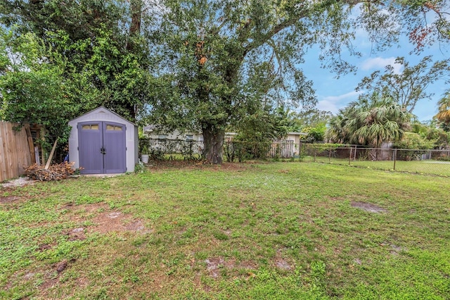 view of yard with a storage unit