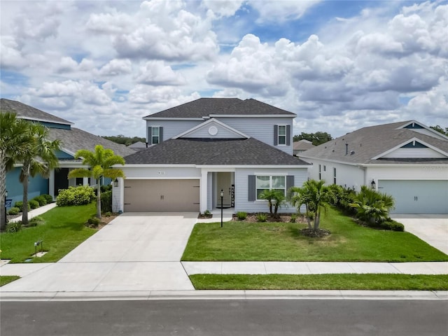 view of front facade with a garage and a front yard