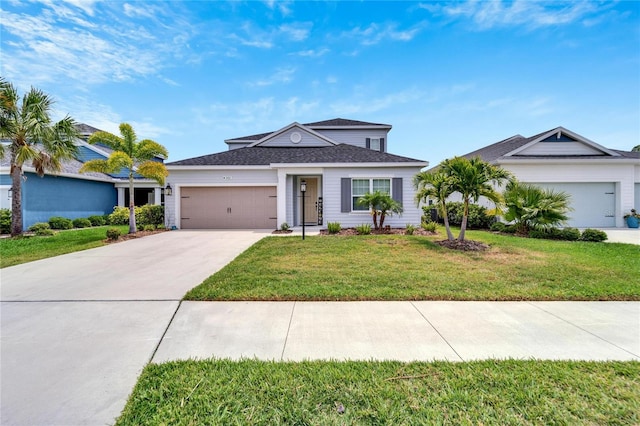 view of front of property with a garage and a front yard