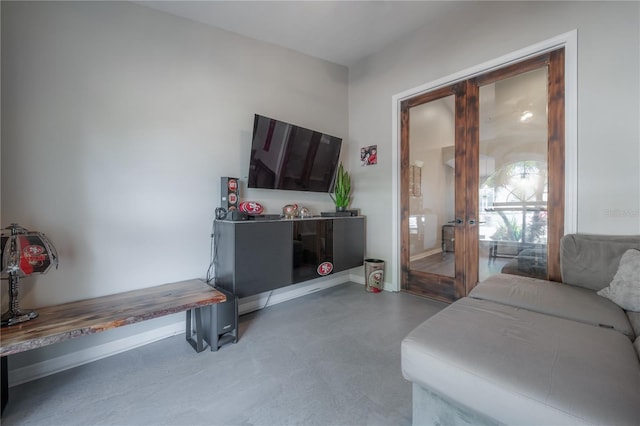 living room with concrete flooring