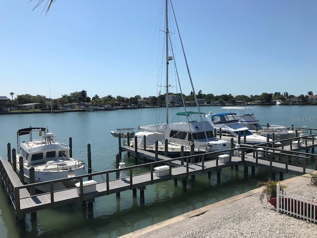 view of dock with a water view