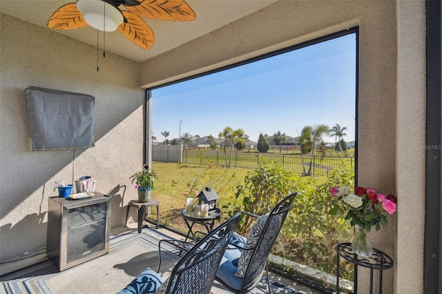 view of patio / terrace with a fenced backyard and ceiling fan