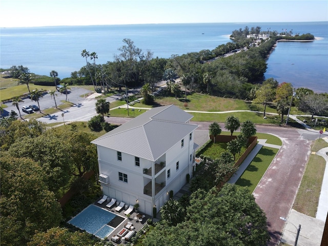 aerial view with a water view