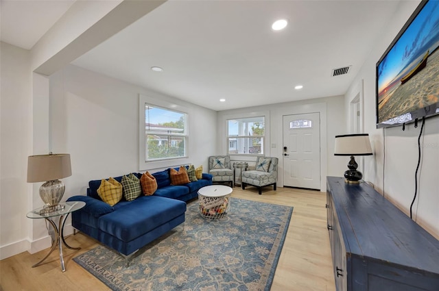 living room featuring light hardwood / wood-style floors