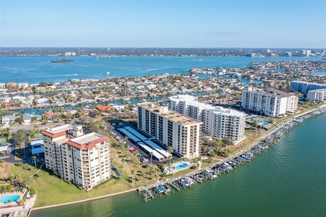 aerial view with a water view and a city view