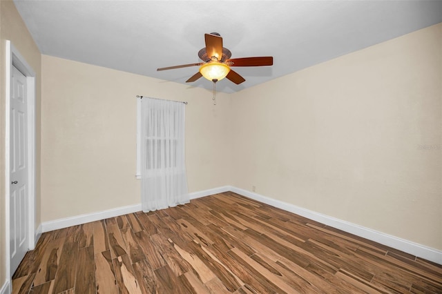 unfurnished room featuring hardwood / wood-style floors and ceiling fan