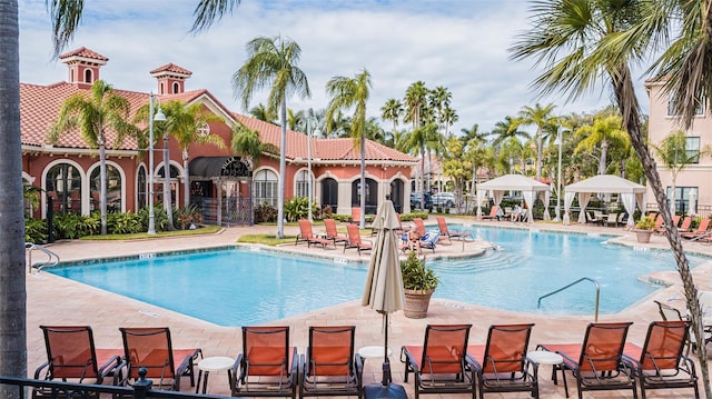 view of swimming pool with a patio