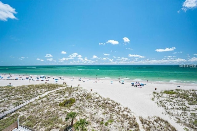 property view of water featuring a beach view