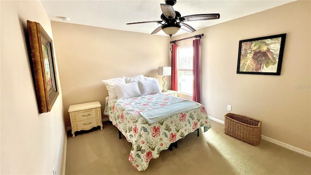 bedroom with carpet floors and ceiling fan