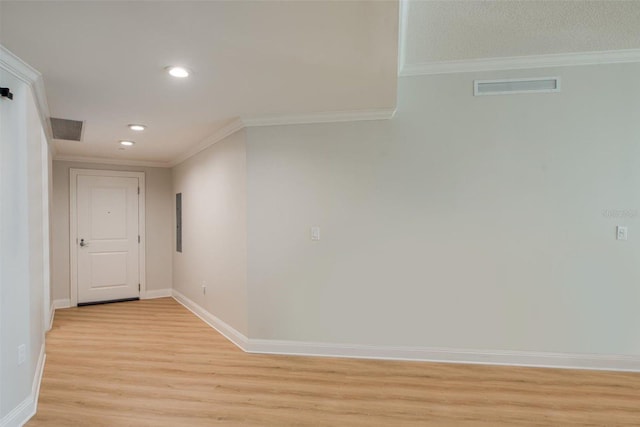 450 Knights Run Ave Unit 605, Tampa, FL 33602 - hall with crown molding, electric panel, and light wood-type flooring