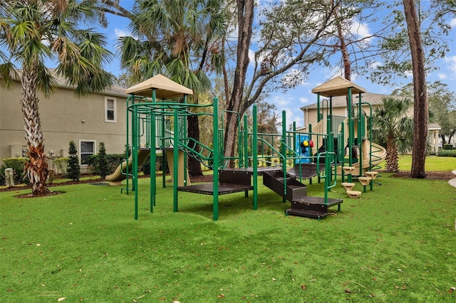 view of jungle gym with a yard