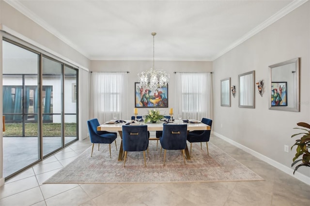 tiled dining area with crown molding and a wealth of natural light