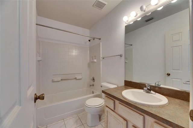 full bath featuring toilet, vanity, tile patterned flooring, and visible vents