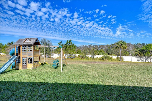 view of yard with a playground