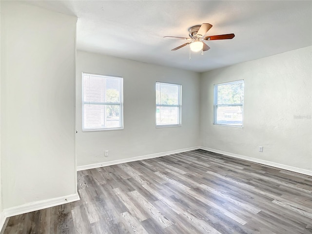 spare room featuring wood-type flooring and ceiling fan