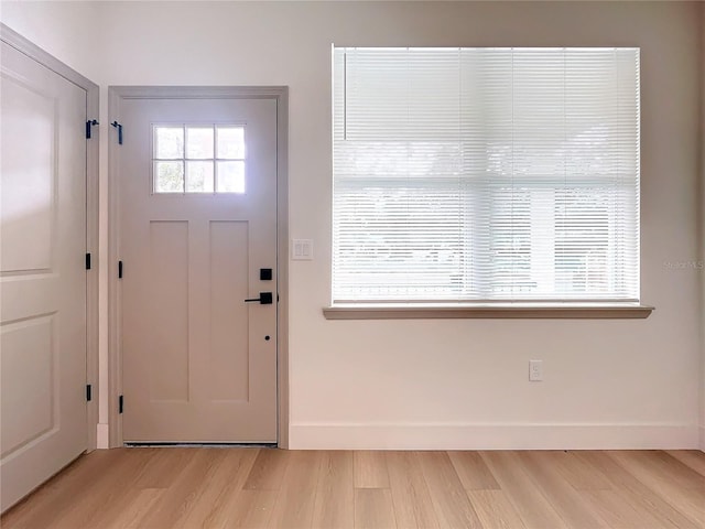 foyer entrance with light hardwood / wood-style flooring