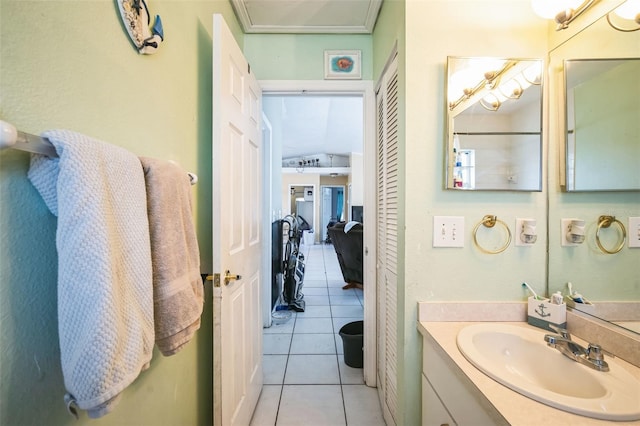 bathroom with vanity and tile patterned flooring