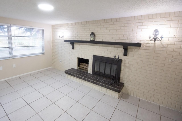 room details with a fireplace and a textured ceiling