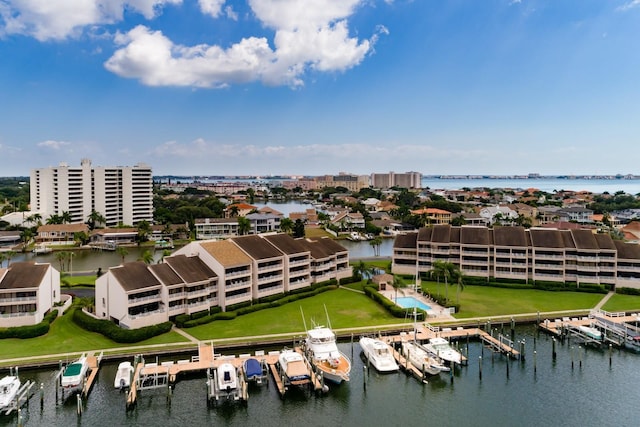 bird's eye view featuring a water view