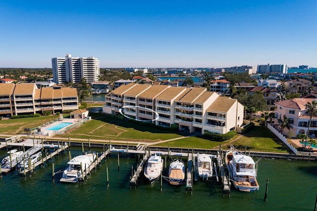 aerial view with a water view