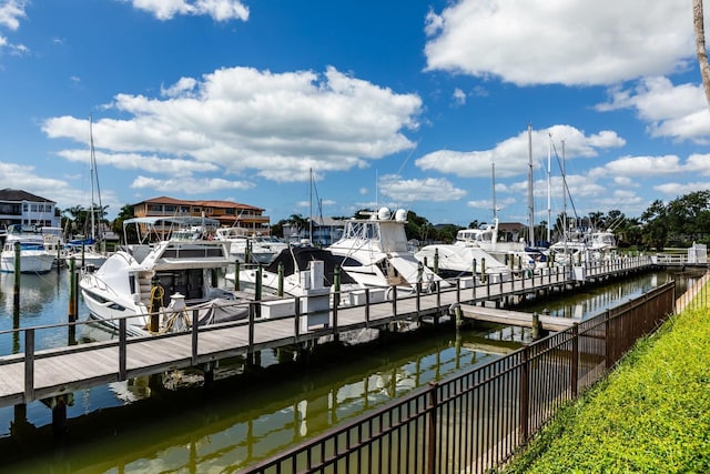 dock area with a water view