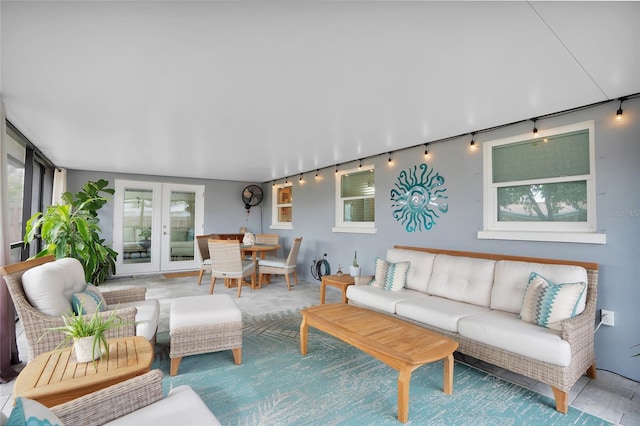 living room featuring french doors