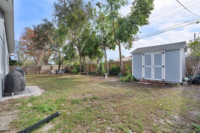 view of yard with a shed