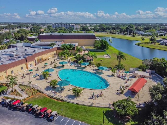 bird's eye view featuring a water view