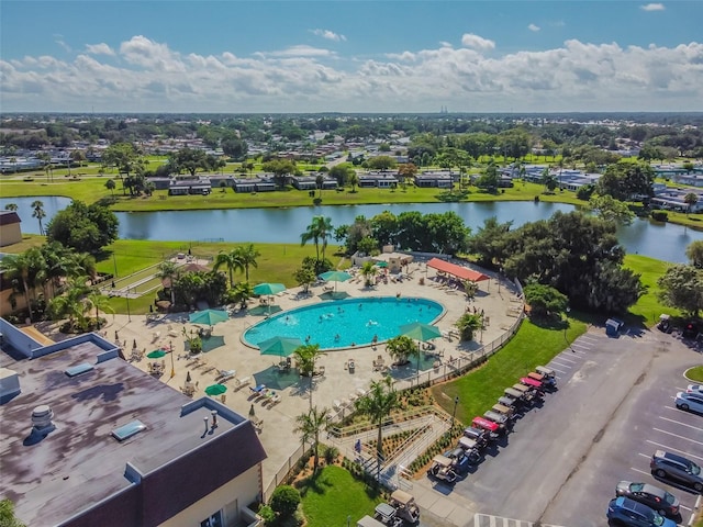 aerial view with a water view