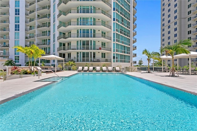 view of pool featuring a patio area