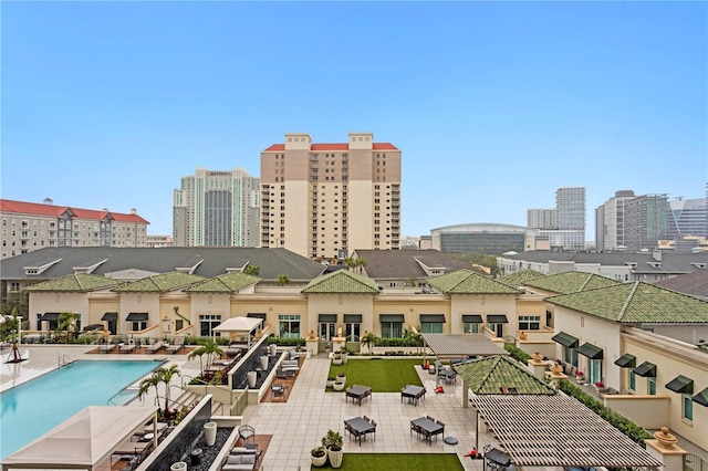 view of swimming pool featuring a patio