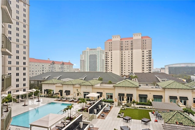 view of pool featuring a patio