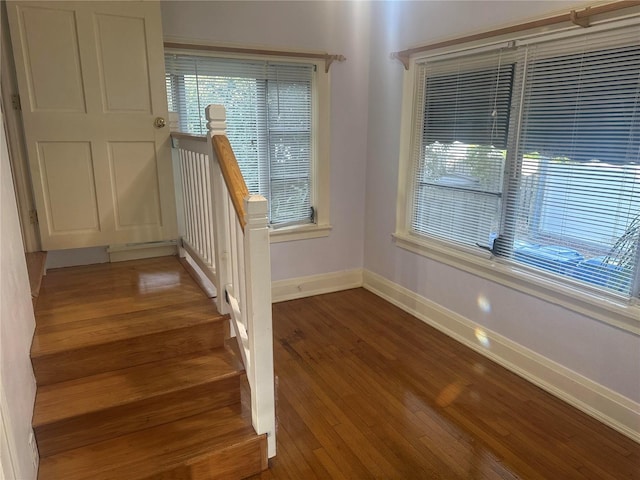 staircase featuring hardwood / wood-style flooring