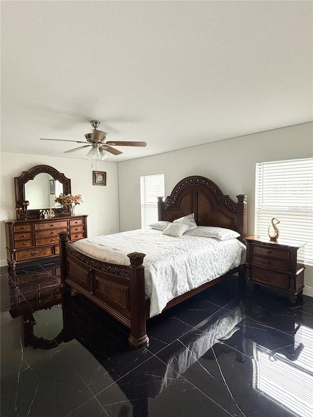 bedroom featuring ceiling fan