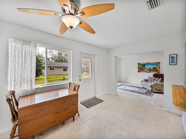 dining area featuring ceiling fan