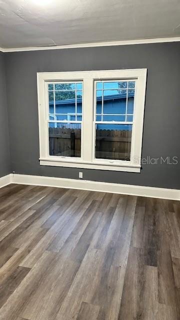 spare room featuring hardwood / wood-style flooring and crown molding